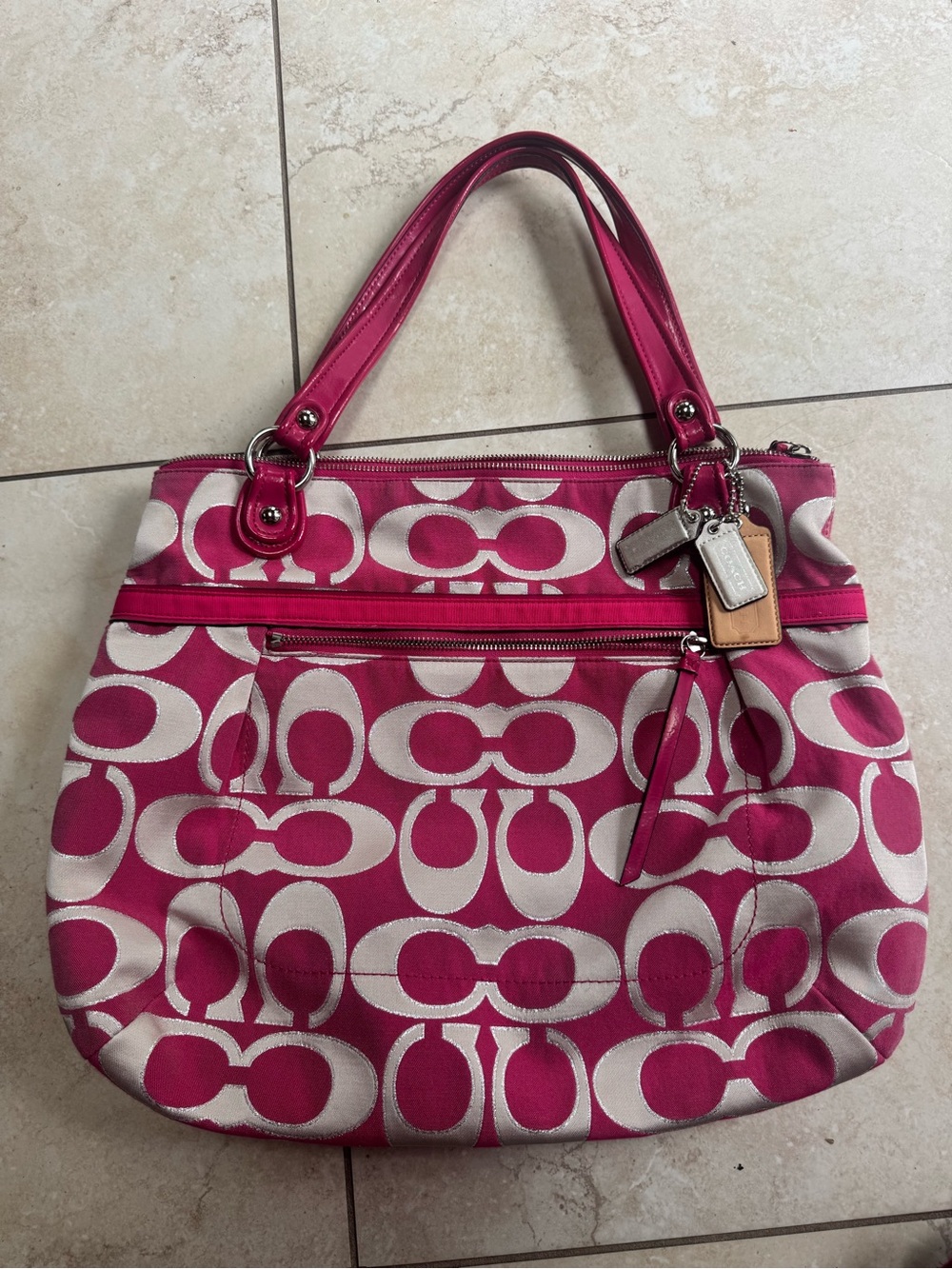 Coach Hot Pink Signature Canvas Shoulder Bag